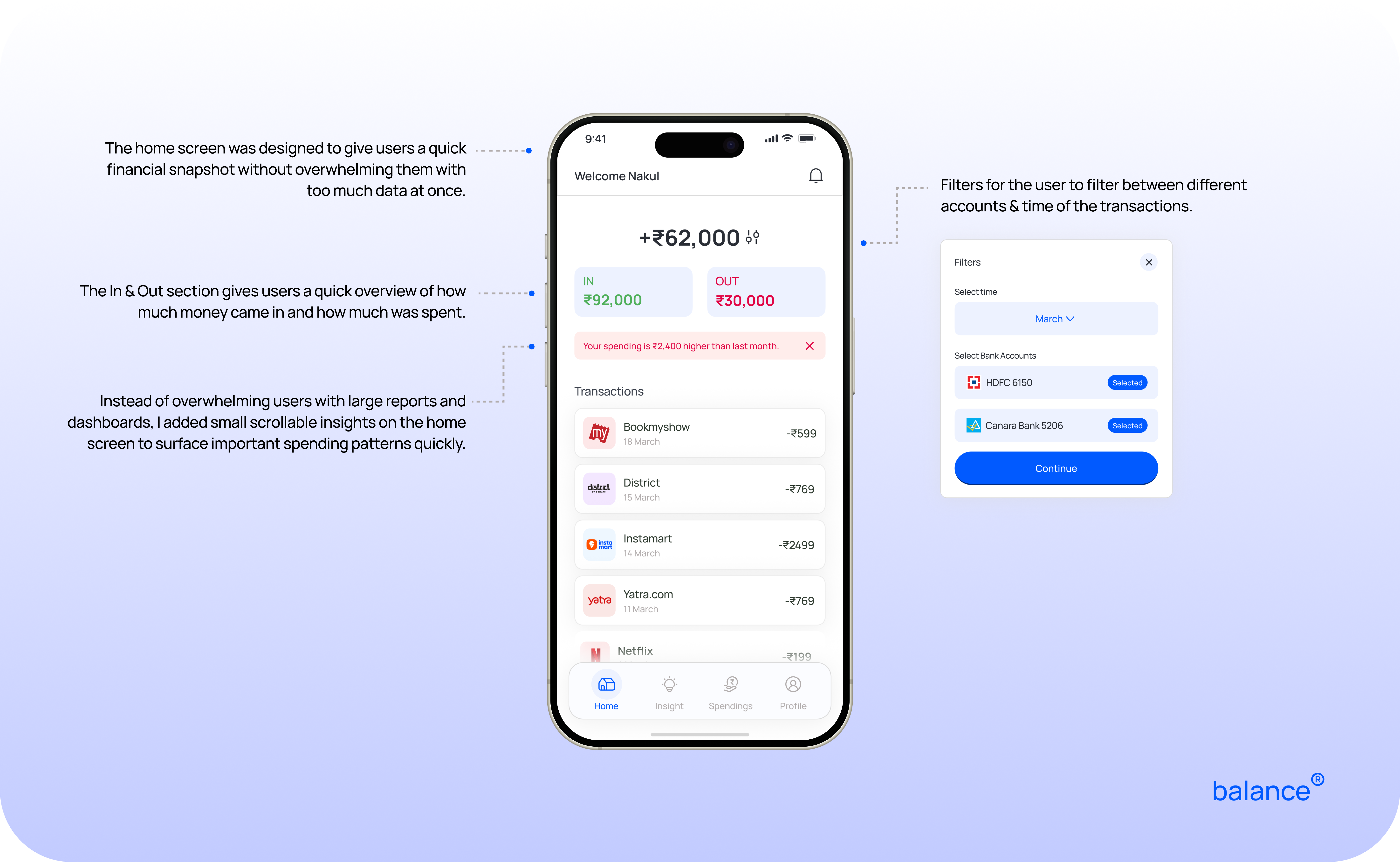 Balance app home screen