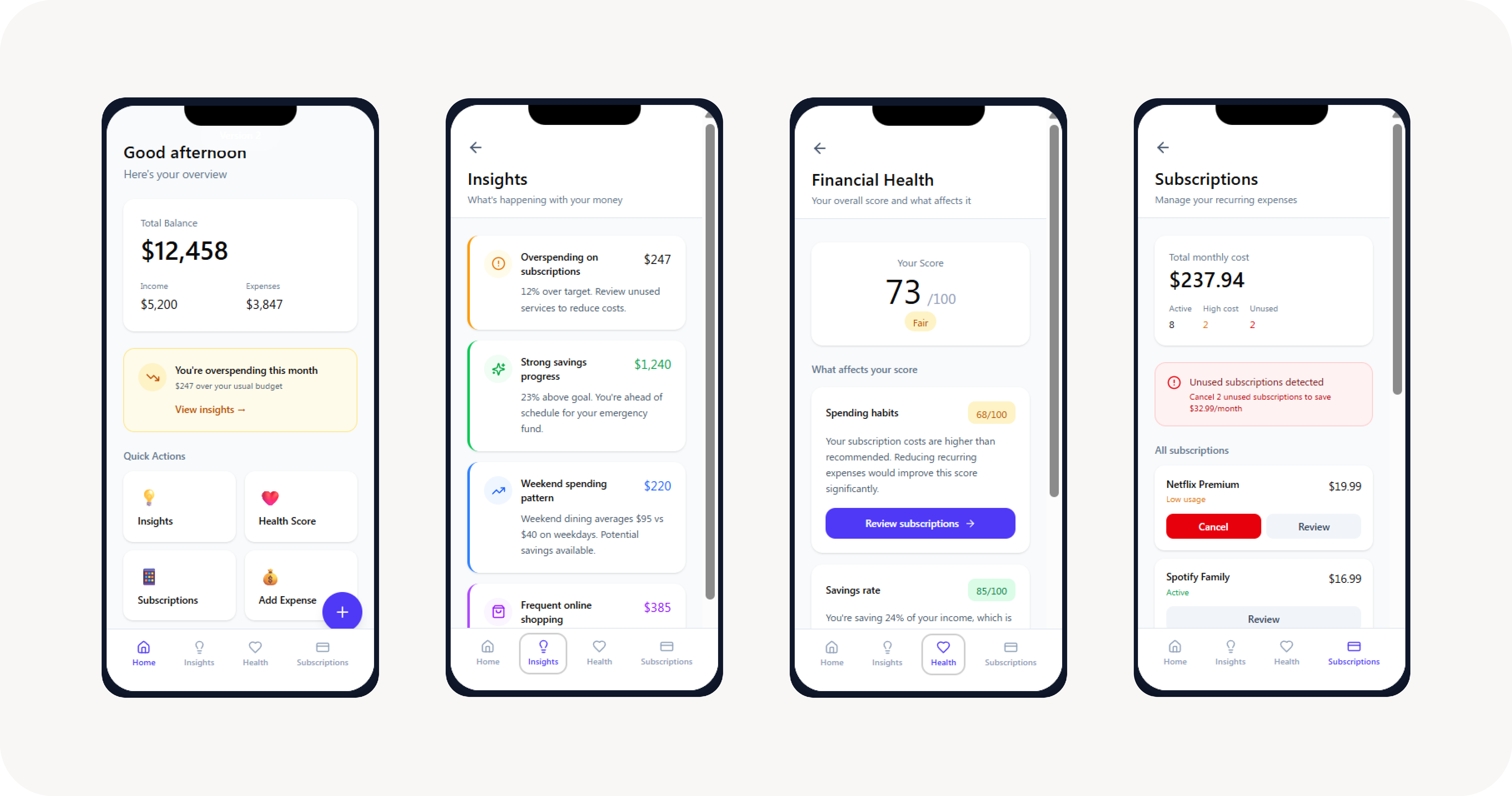 Early Balance app design iterations made with Figma Make