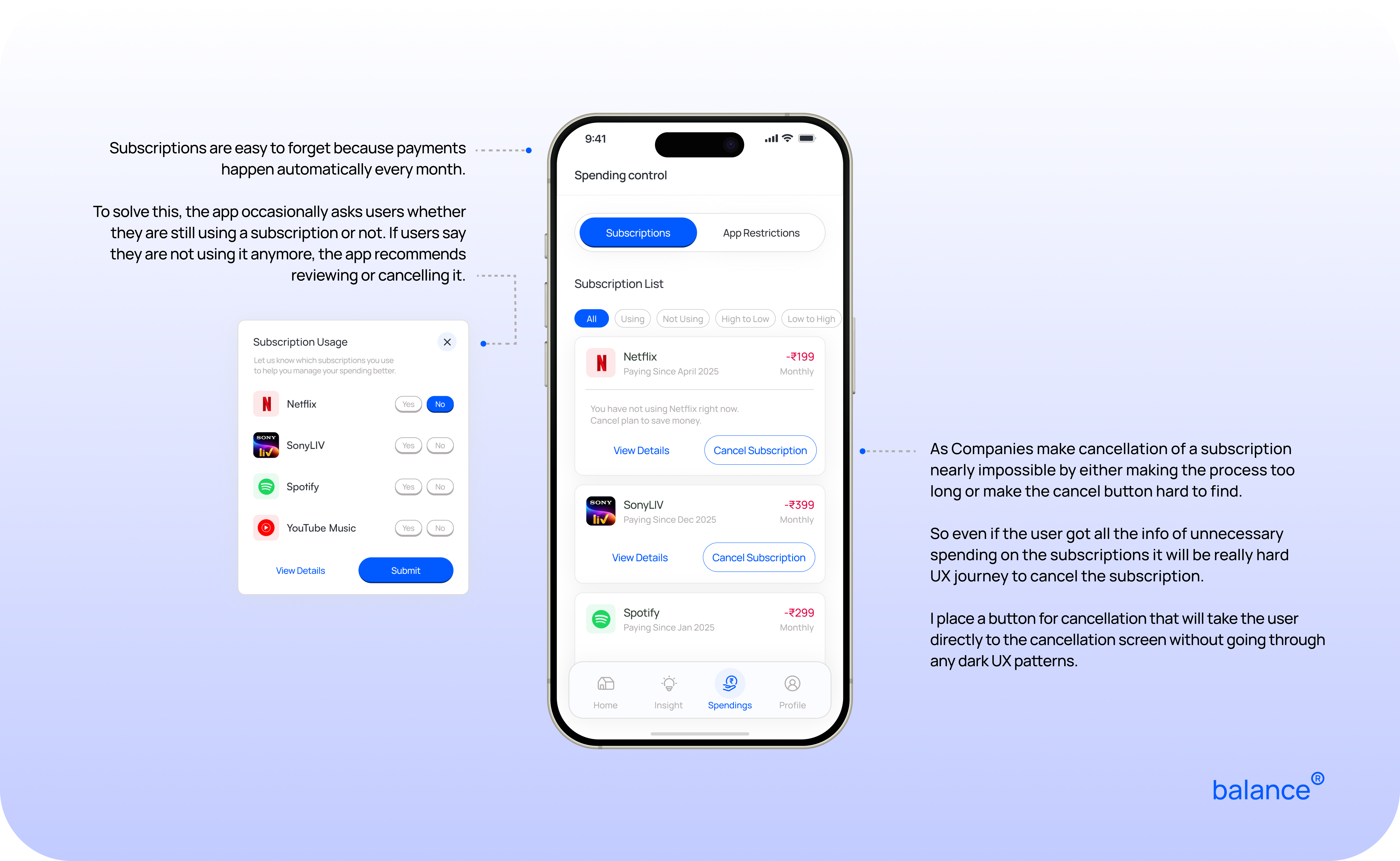 Balance app spending-control and app-restriction screens